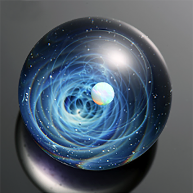 宇宙ガラス「一点物」 1点物、惑星 オーロラ・宇宙ガラスネックレス 緑白星02 オーロラ